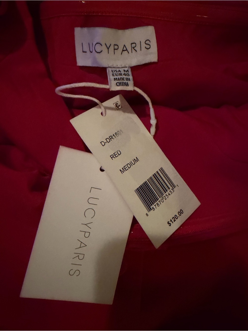 Lucy Paris Red Off-Shoulder Long Sleeve Dress with Floral Appliqué - Picture 7 of 8